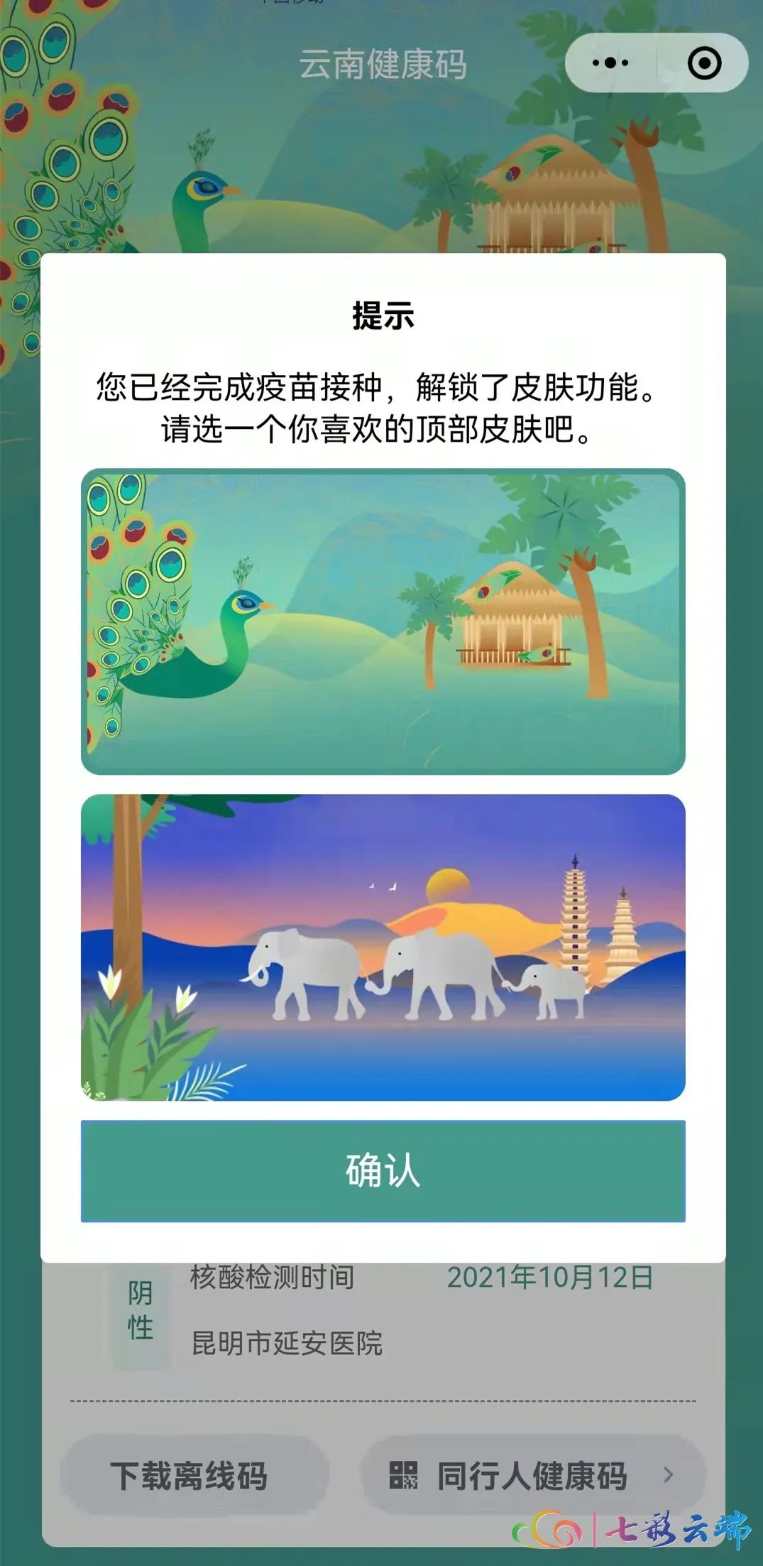 一屏展示双码解锁皮肤功能云南健康码上新啦