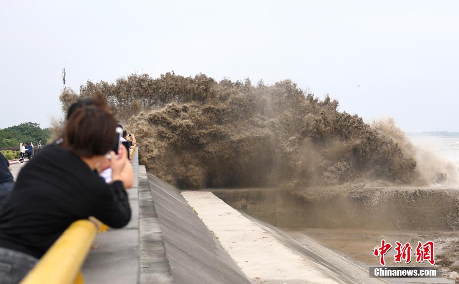 钱塘江大潮巨浪奔涌场面壮观