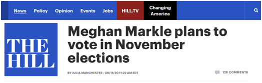 《国会山报》：梅根计划在11月美国大选中投票