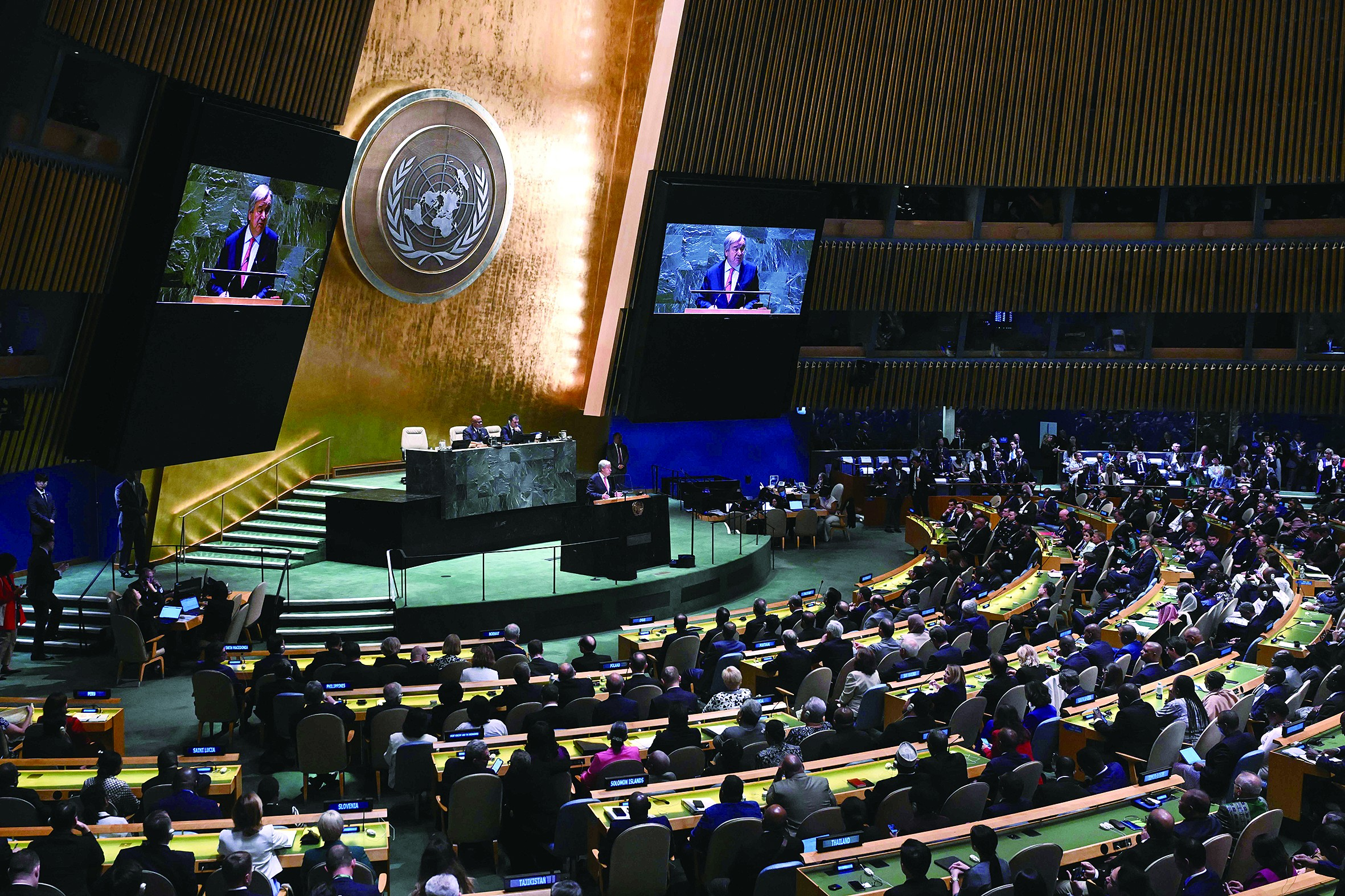 当地时间19日,美国纽约,第78届联合国大会一般性辩论开始,联合国秘书