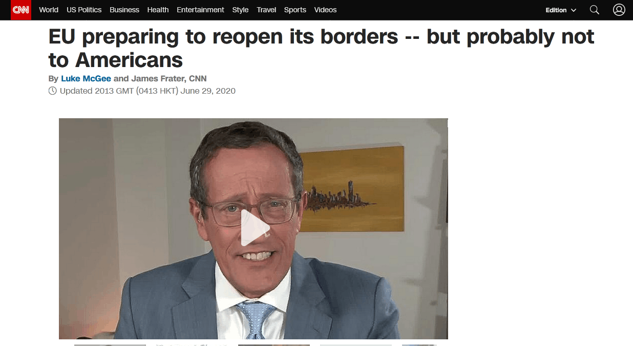 CNN：欧盟准备重新开放边境，但可能不会对美国人开放