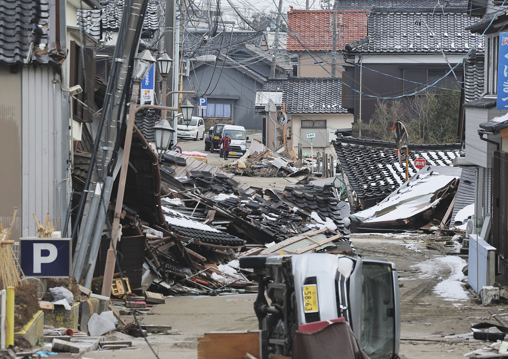 日本石川县珠洲市，遭受地震和海啸袭击的灾区。（视觉中国）