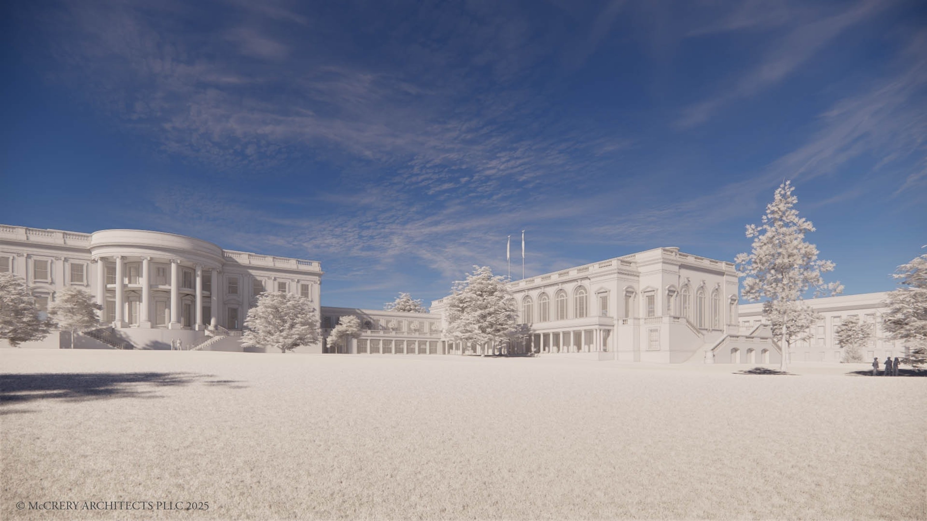 图为当地时间7月31日白宫公布的新宴会厅效果图