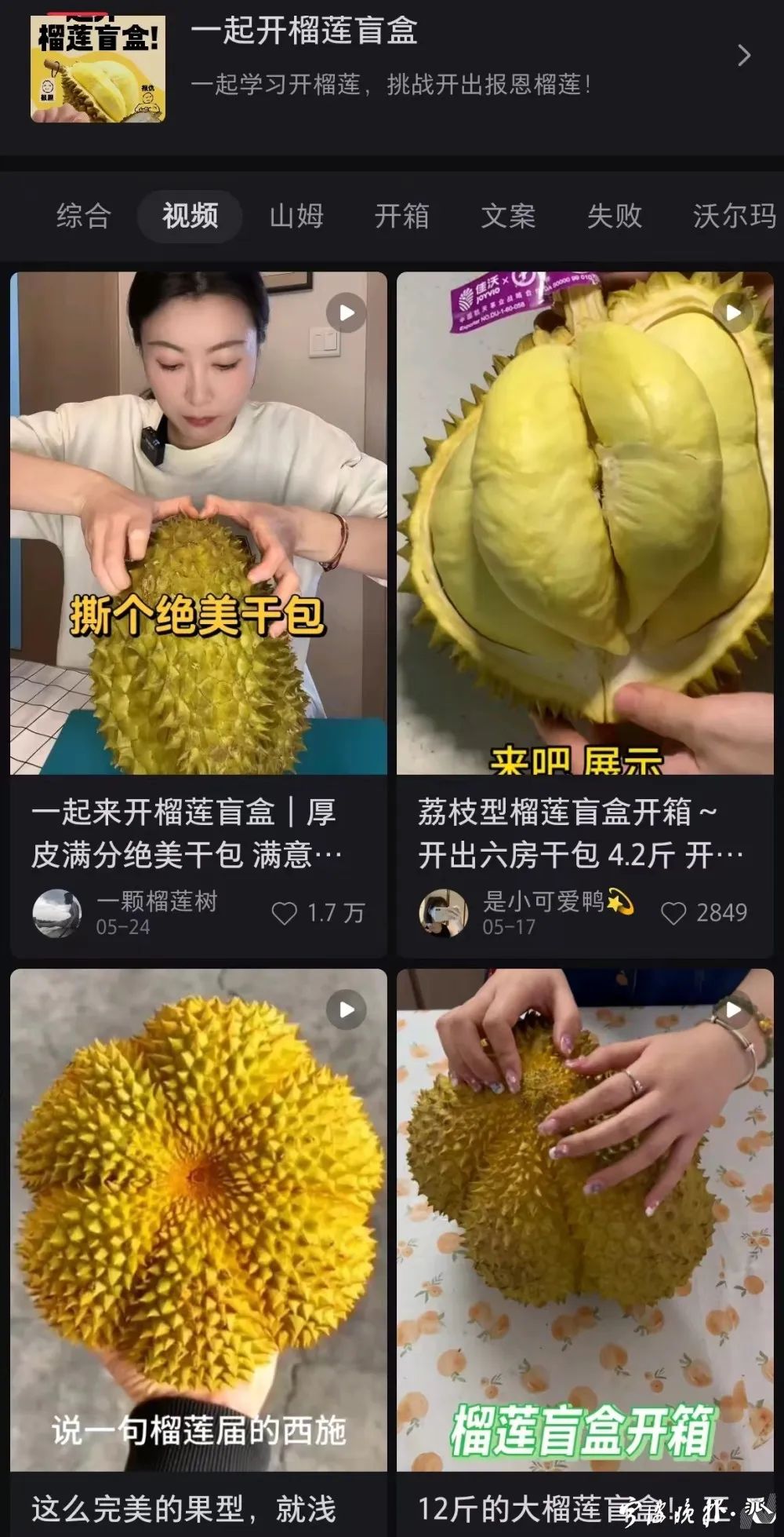 小红书上的榴莲盲盒话题.