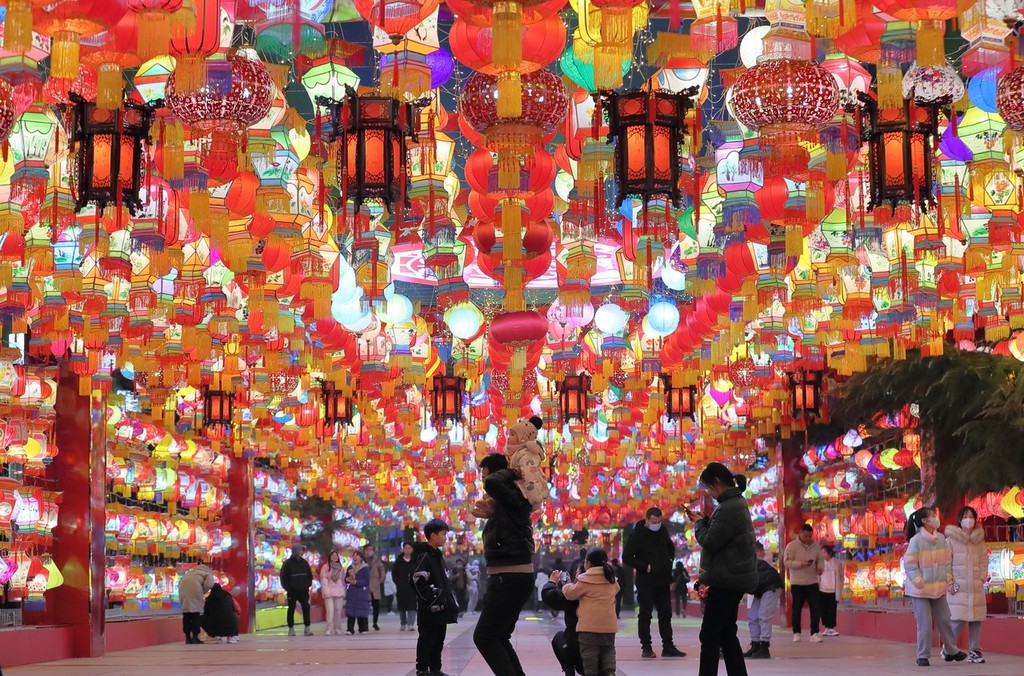 春节将至山西运城市民赏花灯迎新春