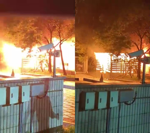 21日晚间，士林地检署停车场突然发生火灾。图源：台湾中时新闻网