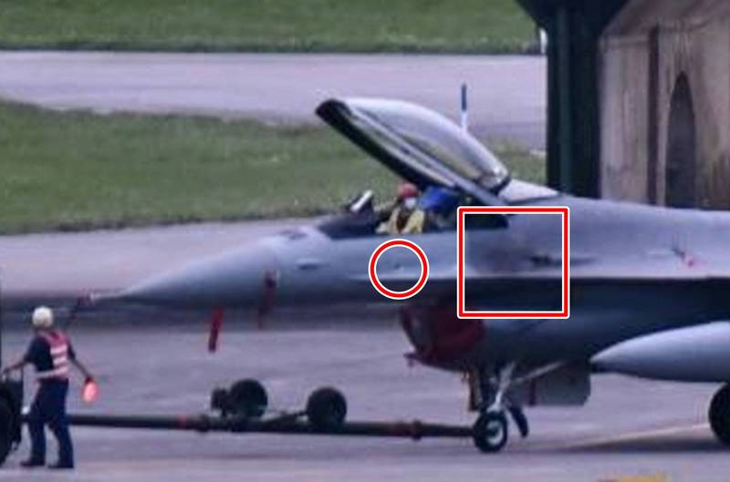 台空军编号6675的 F-16V战机被发现座舱罩下方蒙皮有被擦伤痕迹。图自台湾“中时新闻网”
