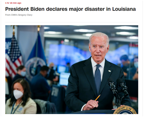 CNN：拜登总统宣布路易斯安那州发生重大灾难