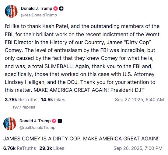 特朗普社交媒体帖文截图