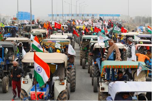 今年1月份，印度农民参加抗议活动