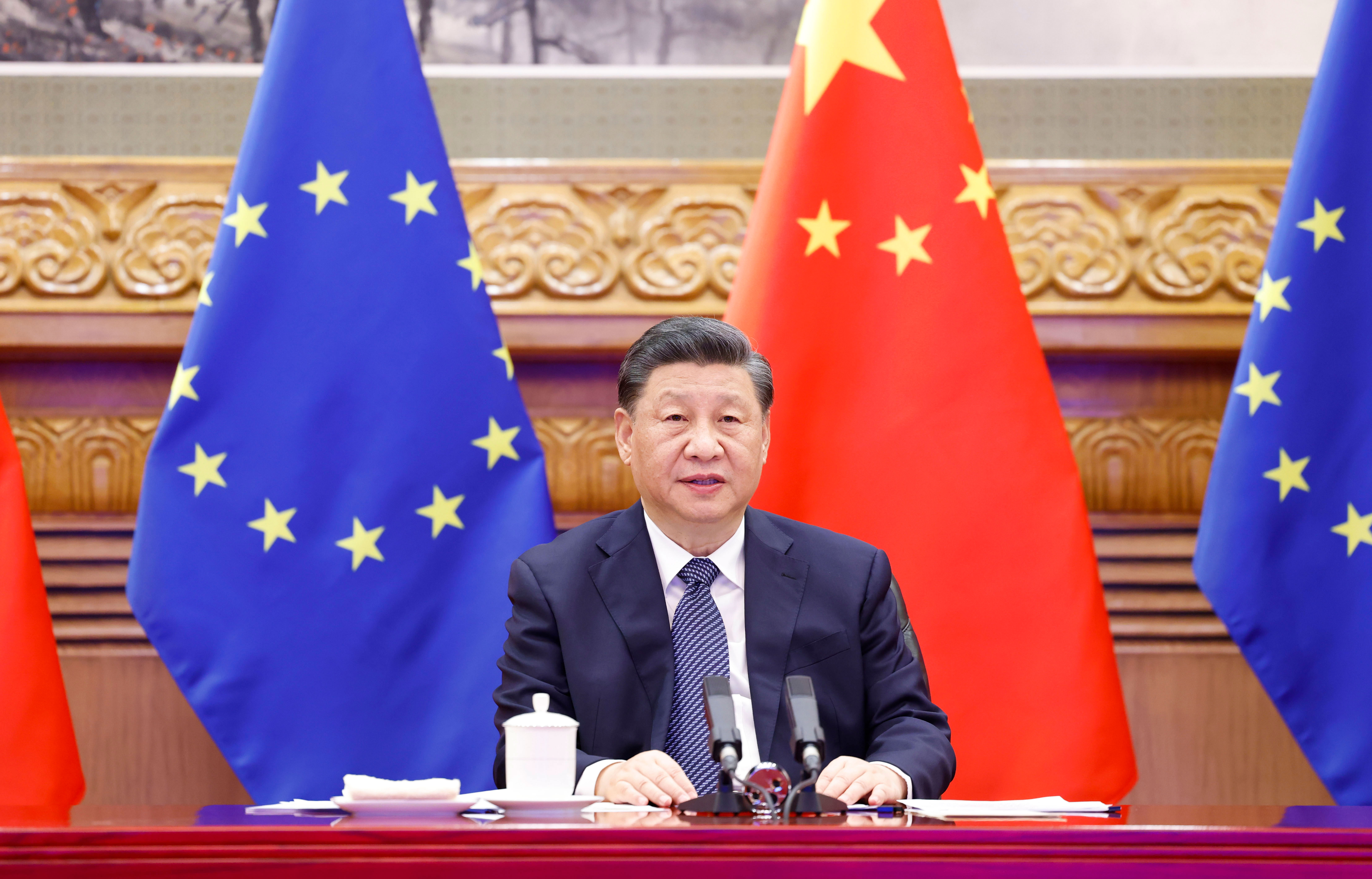 4月1日晚，国家主席习近平在北京以视频方式会见欧洲理事会主席米歇尔和欧盟委员会主席冯德莱恩。