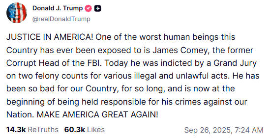 特朗普社交媒体帖文截图