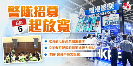 香港警方5月3日宣布调整入职要求。图自香港“点新闻”