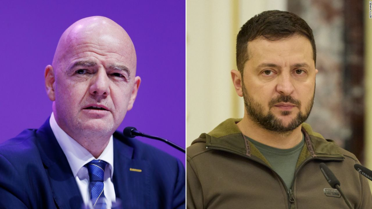 国际足联主席因凡蒂诺（左）和泽连斯基（右）  CNN报道配图