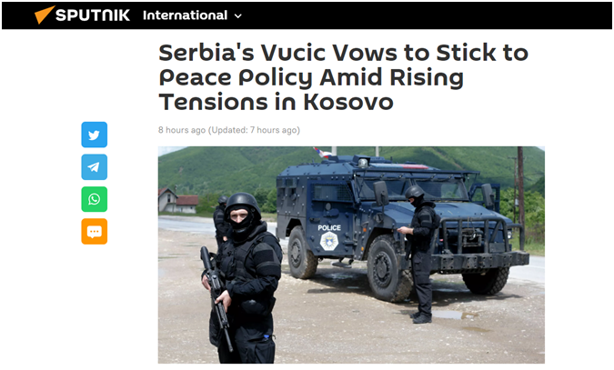 俄卫星社：塞尔维亚总统武契奇誓言在科索沃紧张局势升级之际坚持和平政策