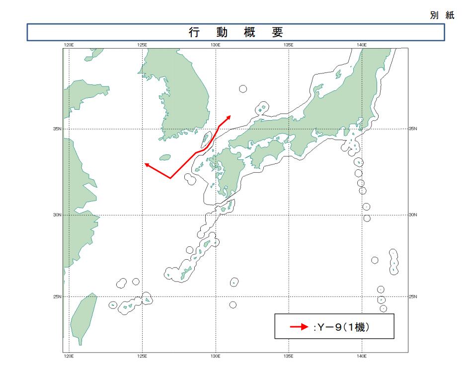 日方公布的运-9侦察机的飞行路线