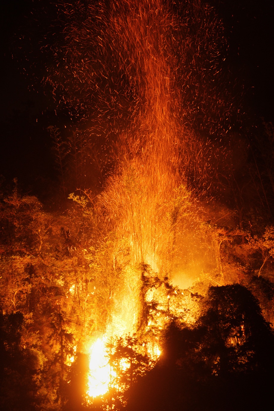台湾南投县发生山火持续至夜间仍未被扑灭