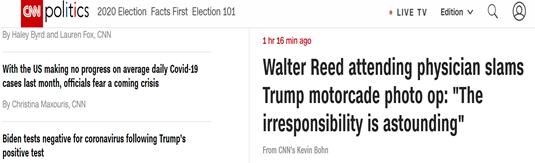 CNN：沃尔特·里德医疗中心主治医师抨击特朗普乘车照片：这种不负责任的行为令人震惊