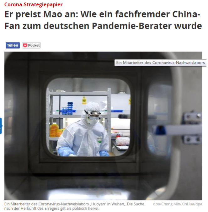 德国《焦点》杂志网站2月23日相关报道截图，文章以“他称赞毛泽东：没有专业背景的‘中国迷’如何成为德国防疫顾问”为题，抨击奥地利学者奥多·考波。