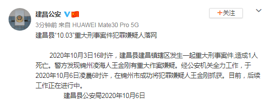 辽宁建昌县1003重大刑事案件犯罪嫌疑人落网