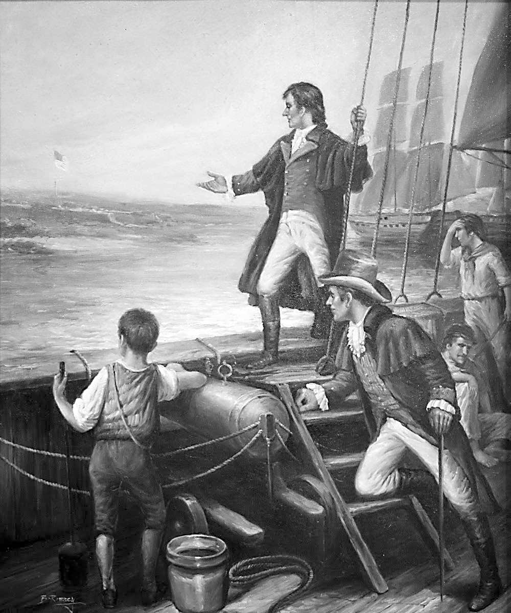 艺术家笔下的1814年弗朗西斯(最上方)目睹战役经过的场景