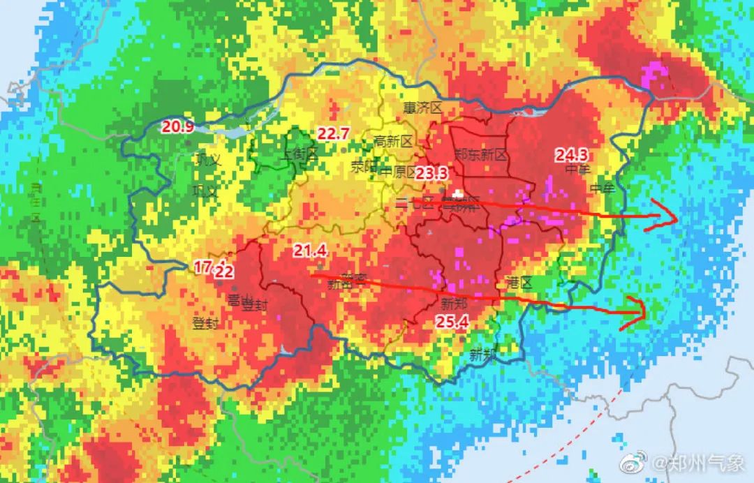 郑州市气象台当天监测的雷达回波