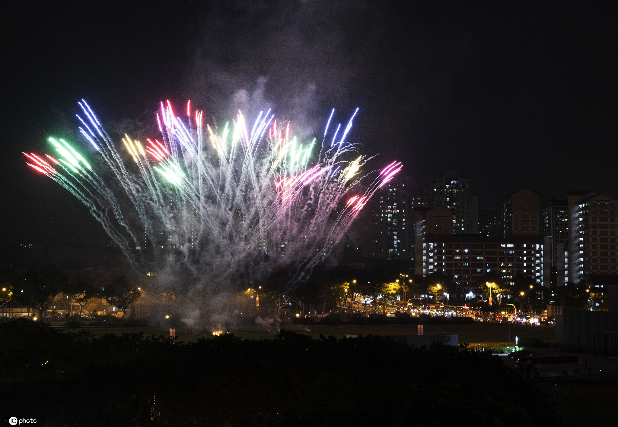 新加坡夜空上演烟花秀庆祝国庆日