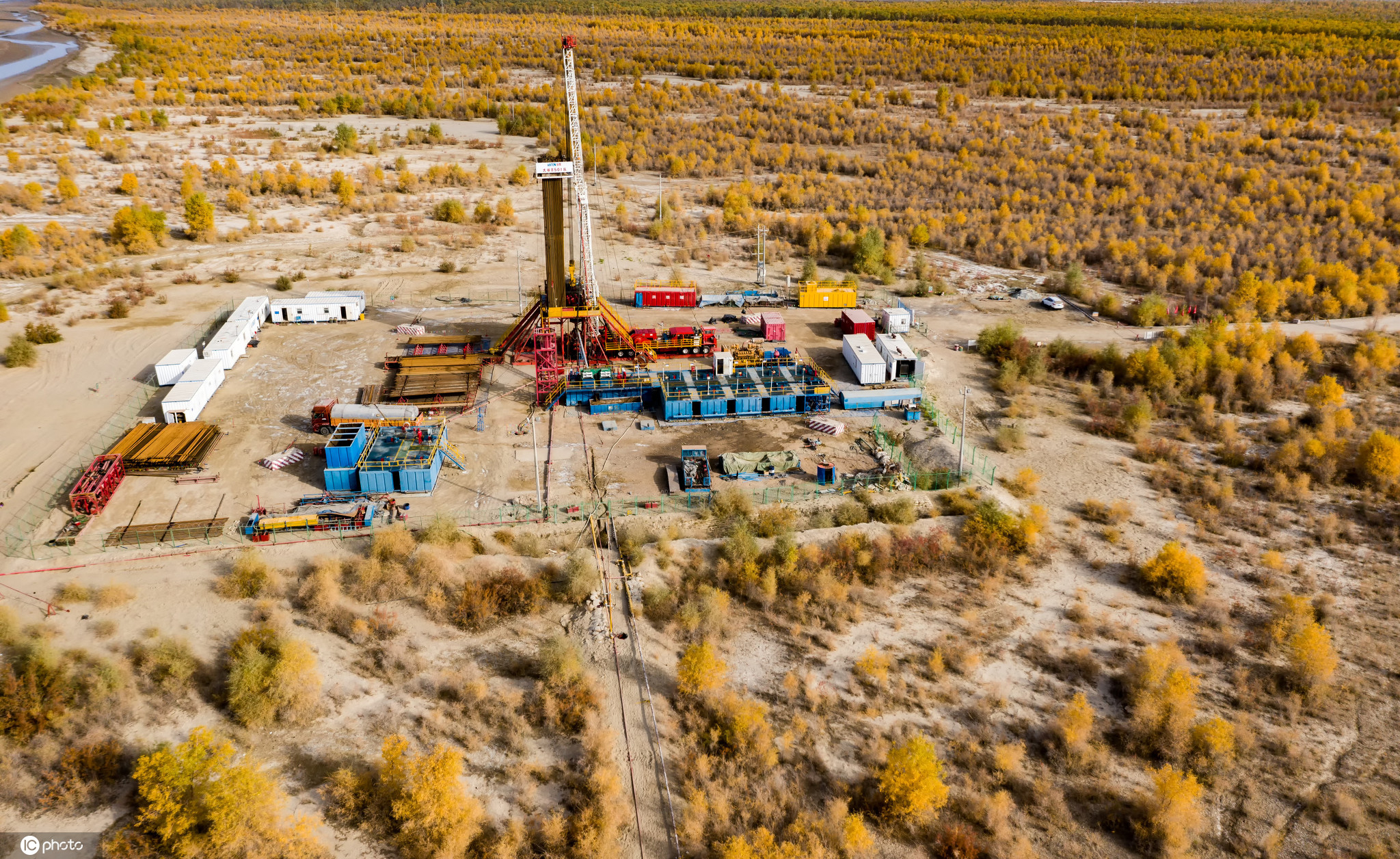 新疆沙雅塔里木河胡杨正黄夺油上产忙修井