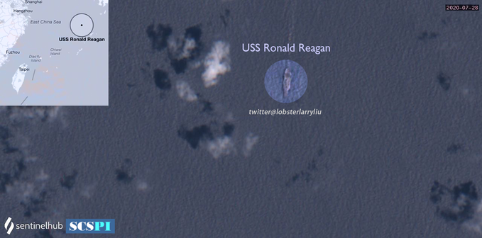 7月28日，“里根”号航母被发现在东海航行