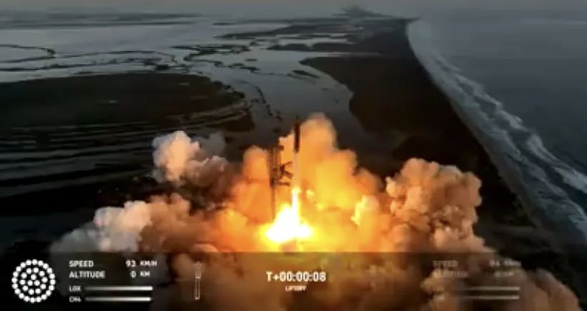 当地时间18日，美国太空探索技术公司（SpaceX公司）的“星舰”超重型火箭发射升空。（SpaceX公司网站直播画面截图）