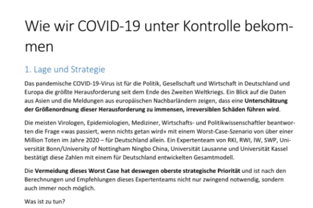 德国内政部邀请考波参与撰写有关“如何控制新冠疫情”的战略文件