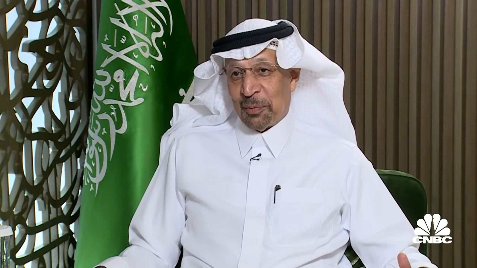 沙特投资大臣哈立德·法利赫13日接受cnbc采访. 视频截图