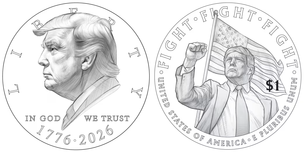 经美国财政部证实的“特朗普1美元纪念硬币”草案。图自美媒