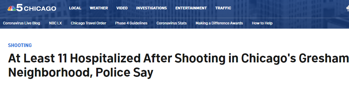 NBC：警方称，芝加哥格雷沙姆社区发生枪击事件，至少11人住院