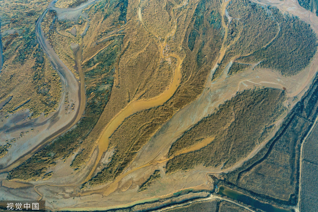 山西运城黄河河道河汊纵横交错美如画