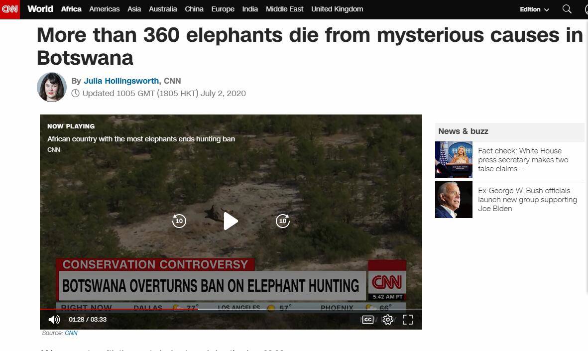 CNN：博茨瓦纳超过360头大象神秘死亡