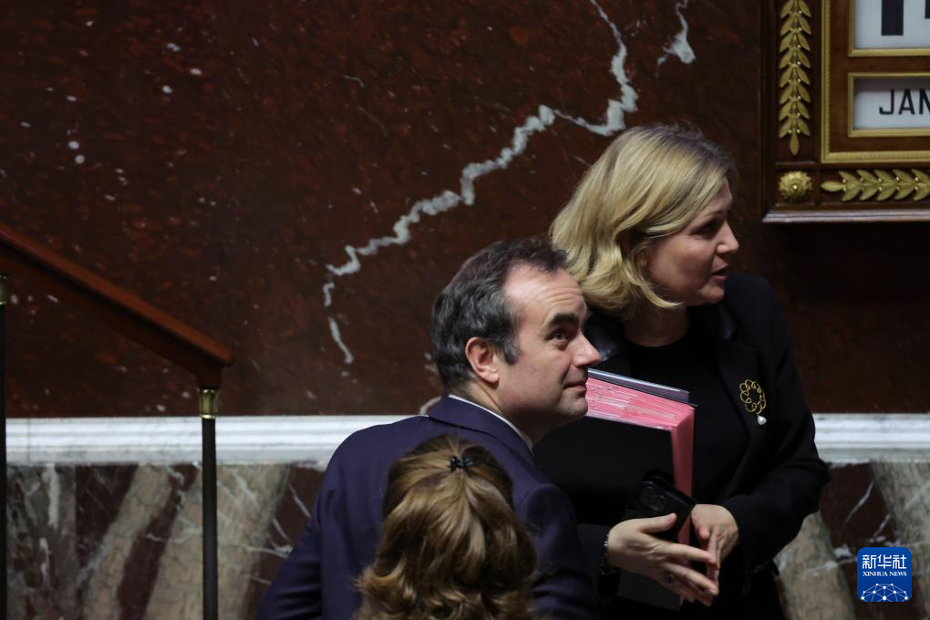 1月14日，在法国首都巴黎，法国总理勒科尔尼（左）和法国国民议会议长布朗-皮韦出席国民议会会议。新华社发（亨利·施瓦茨摄）