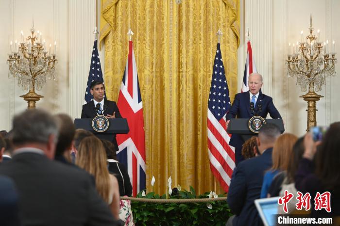 当地时间6月8日,美国总统拜登和英国首相苏纳克在白宫举行联合记者会。中新社记者 陈孟统 摄