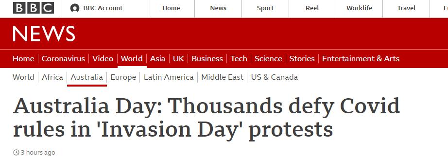 BBC：澳大利亚国庆节当天，数千人不顾疫情规定参与抗议活动