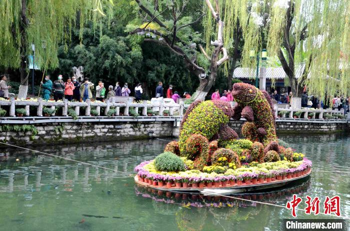 10月25日，第41届趵突泉金秋菊展在山东济南天下第一泉风景区开幕。本届菊展以“菊韵趵突、泉甲天下”为主题，400多个菊花品种，8万余盆菊花，依托泉水自然景观，展现生态济南之美。 孙婷婷 摄