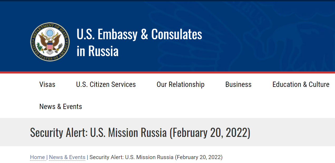 （美国驻俄罗斯大使馆发布的安全警告的截图）