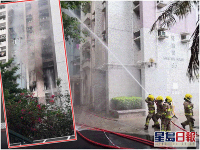 消防人员在场扑救(图片来源:香港《星岛日报》)