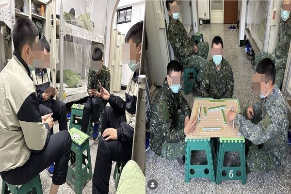 岛内一名退伍兵将服役时在宿舍里面打麻将、玩扑克牌的照片分享到社交媒体。图自台湾ETtoday新闻云