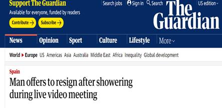 《卫报》：男子在视频直播会议上洗澡后提出辞职