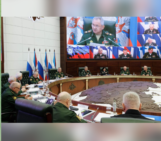 俄国防部社交账号26日公布俄国防部部务委员会会议画面