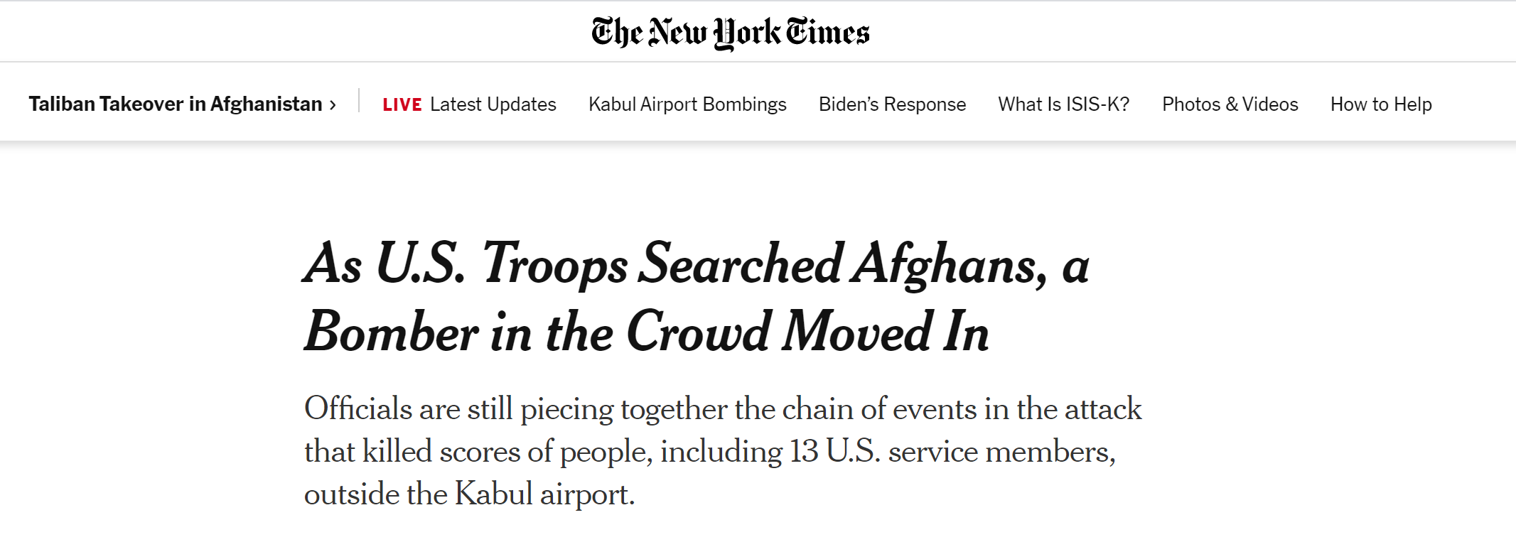 美媒披露喀布尔机场外爆炸细节袭击者身绑25磅炸药在美军搜身前引爆