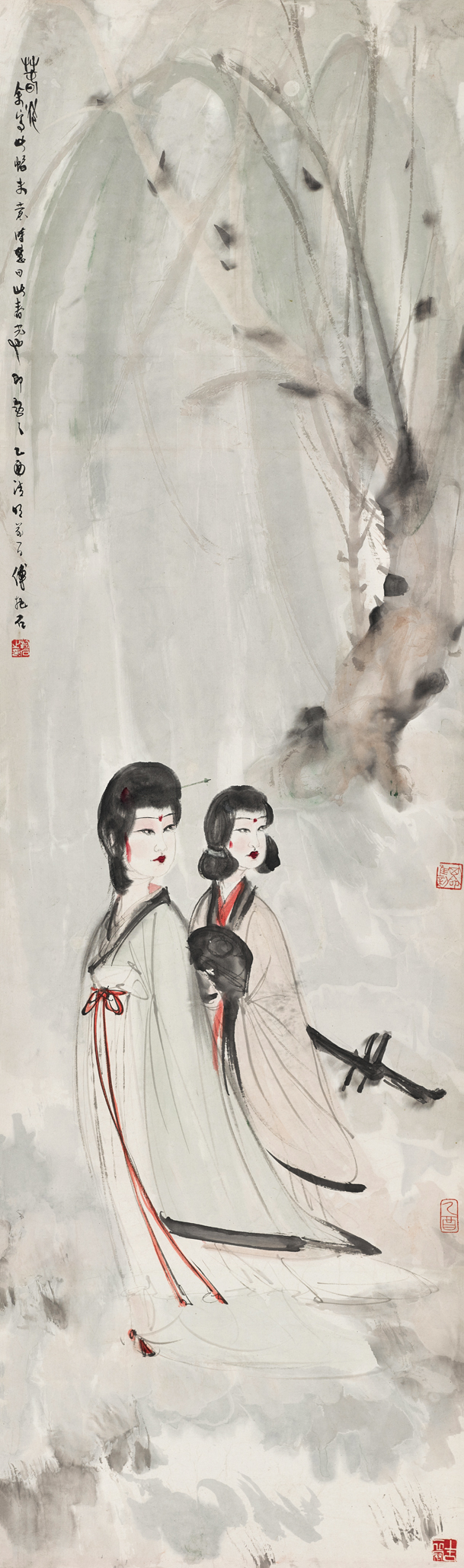 傅抱石《春光》设色纸本 立轴 1945年 138×40cm 