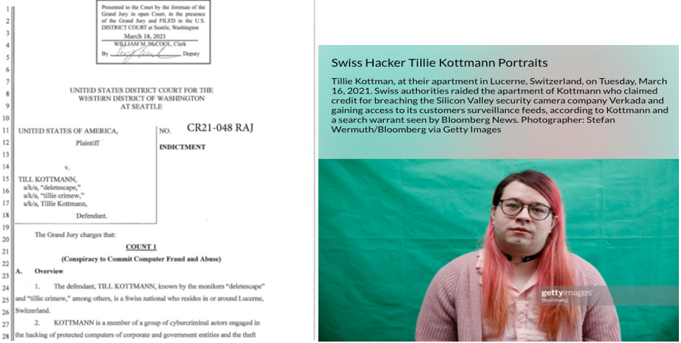 美国司法部对蒂莉·考特曼的起诉书及公布照片