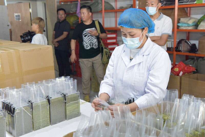 汤原县电子商务产业园内，工作人员在塑封农粮食