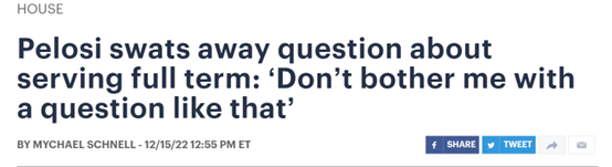 《国会山报》：佩洛西回避了有关担任满（整个）任期的问题：“别拿这种问题来烦我”